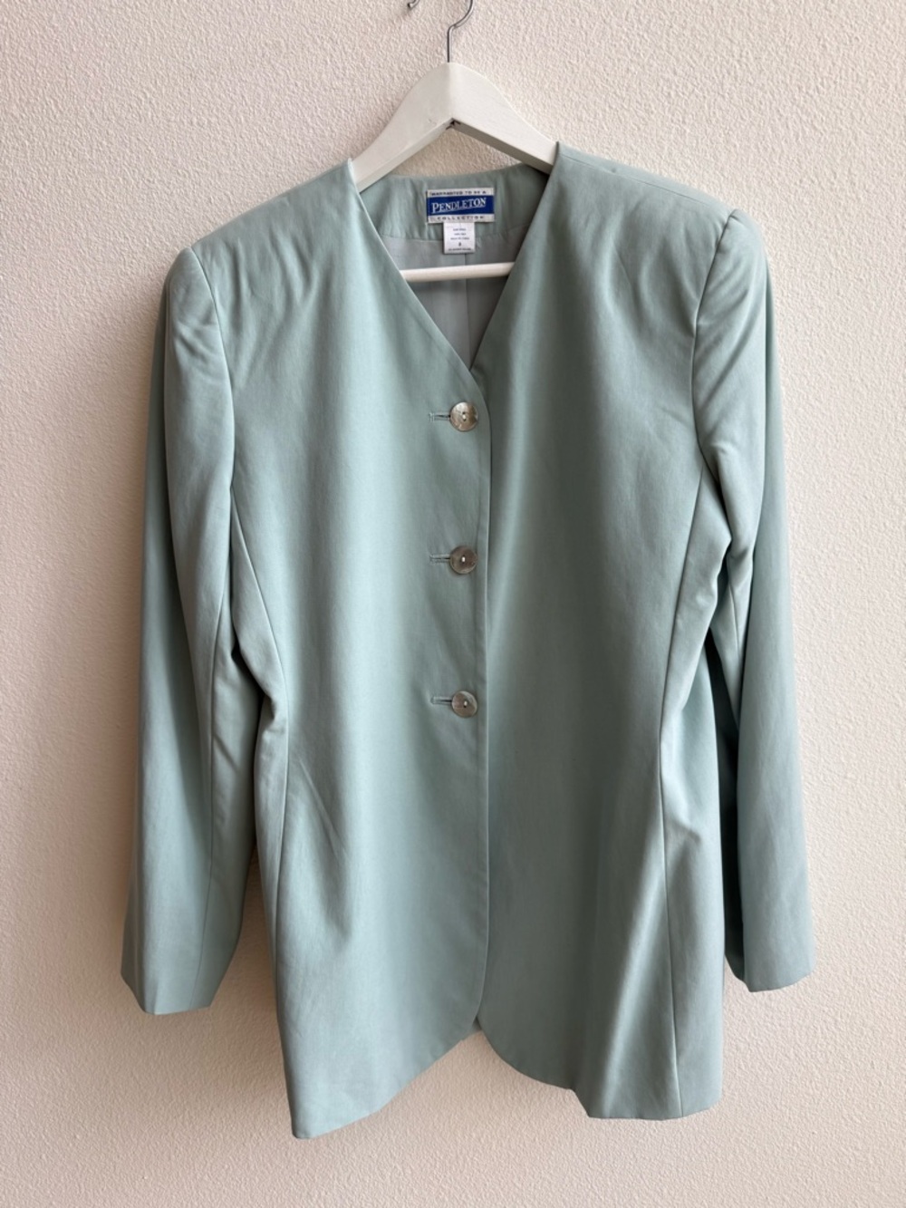 Vintage 90s Pendleton Light Silk Blazer Sage Green Minimalist Womens Size 8